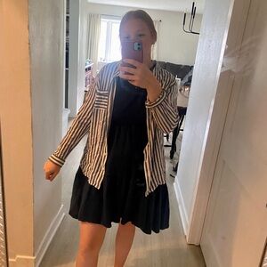 Striped Navy and White Button Up